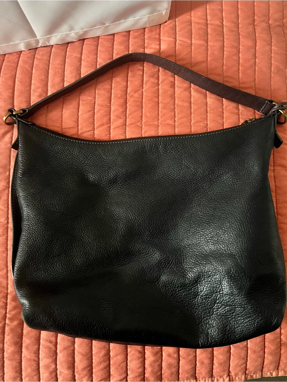 Fossil Black Leather Hobo Bag with Brown Strap and Gold Hardware